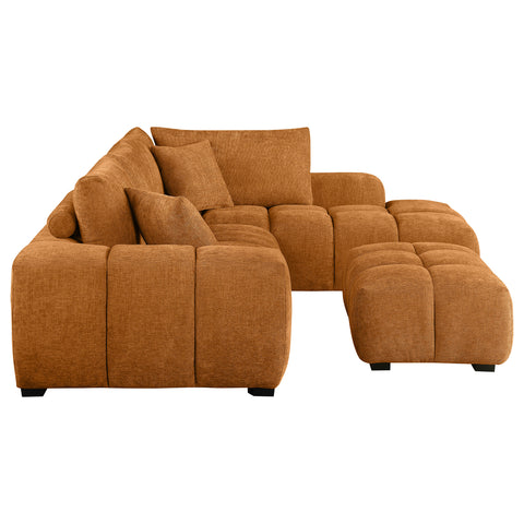 Sophia Upholstered Sectional Sofa with Ottoman Set OrangeOrange