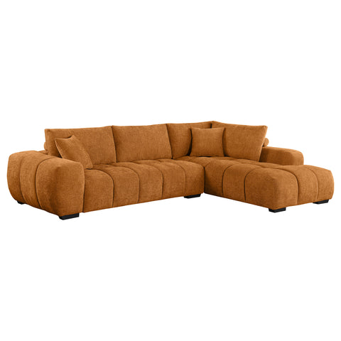 Sophia Upholstered Sectional Sofa with Ottoman Set OrangeOrange