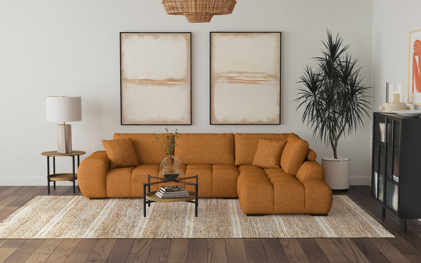 beaumont upholstered chaise sectional sofa orange