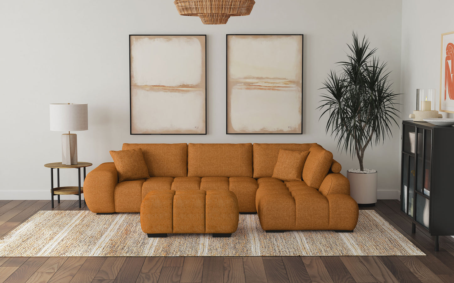 beaumont upholstered chaise sectional sofa orange