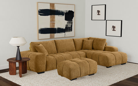 Sophia Upholstered Sectional Sofa with Ottoman Set AmberAmber