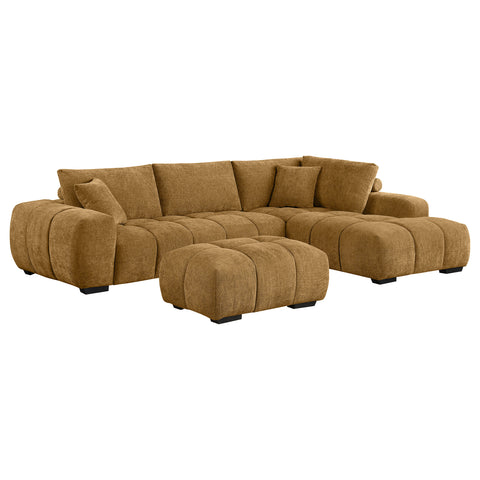 Sophia Upholstered Sectional Sofa with Ottoman Set AmberAmber