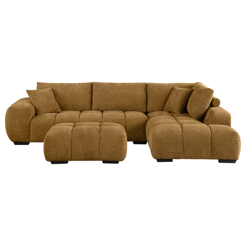 Sophia Upholstered Sectional Sofa with Ottoman Set AmberAmber