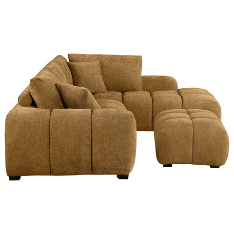 Sophia Upholstered Sectional Sofa with Ottoman Set AmberAmber