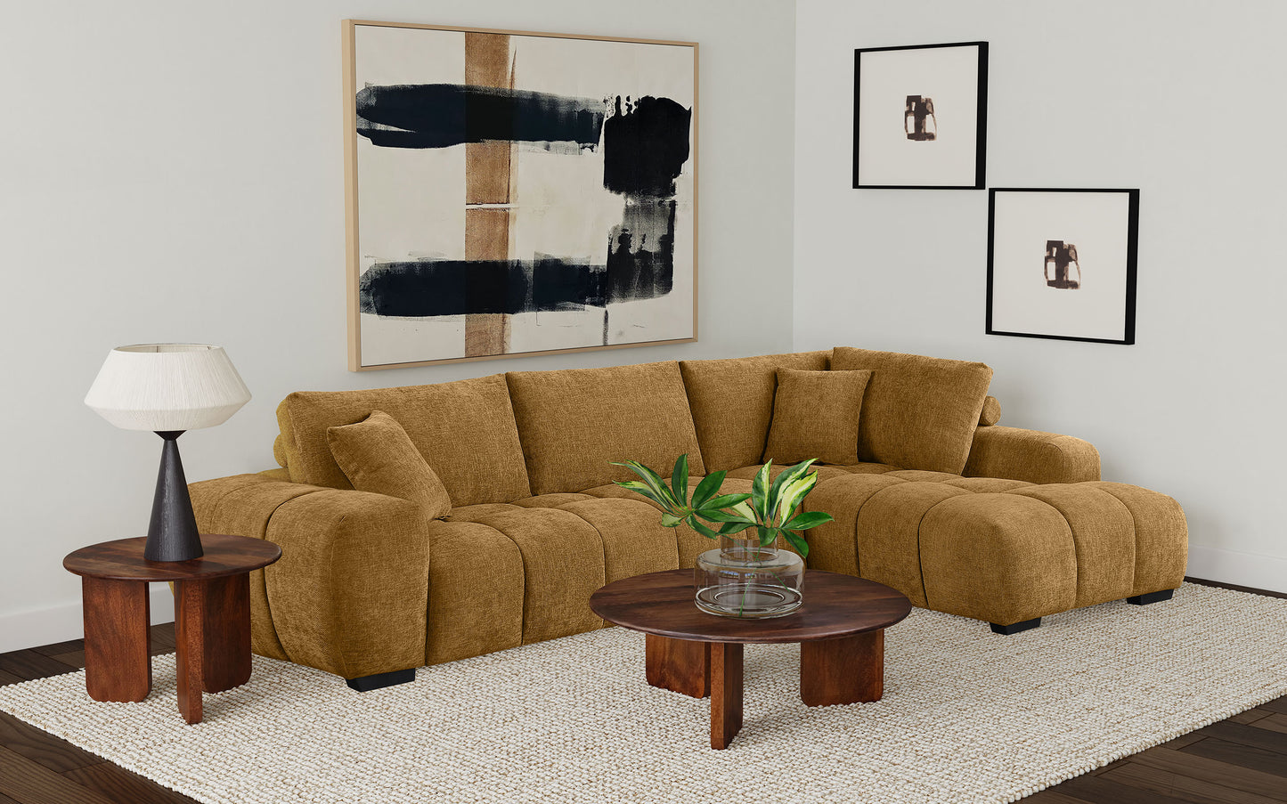 beaumont upholstered chaise sectional sofa amber