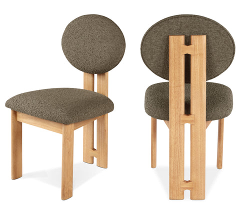 Faye Olive Boucle Fabric Upholstered Dining Chair, 2-Piece