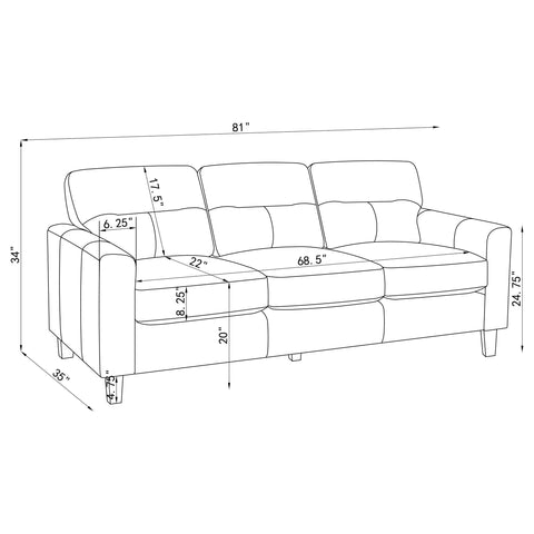 Amara 3-piece Faux Leather Upholstered Sofa Set Black