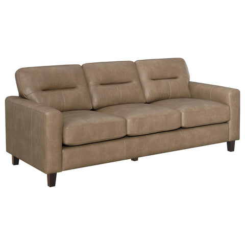 Amara Faux Leather Upholstered Track Arm Sofa Brown