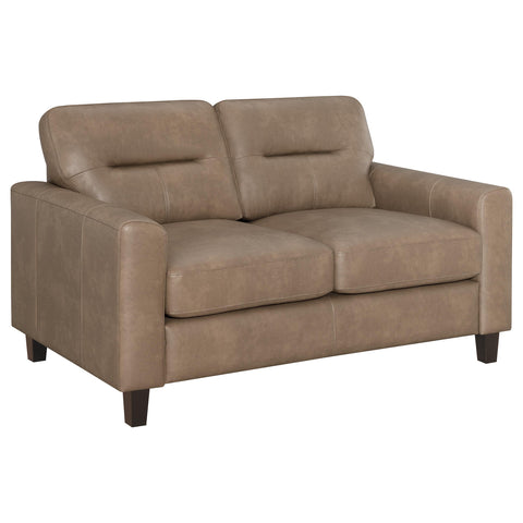 Amara Faux Leather Upholstered Track Arm Loveseat Brown