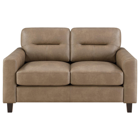 Amara Faux Leather Upholstered Track Arm Loveseat Brown