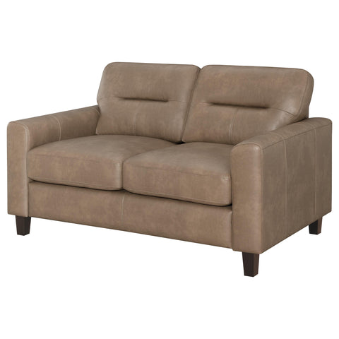 Amara Faux Leather Upholstered Track Arm Loveseat Brown