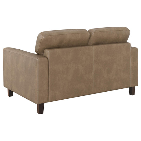 Amara Faux Leather Upholstered Track Arm Loveseat Brown