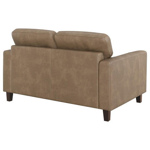 Amara Faux Leather Upholstered Track Arm Loveseat Brown