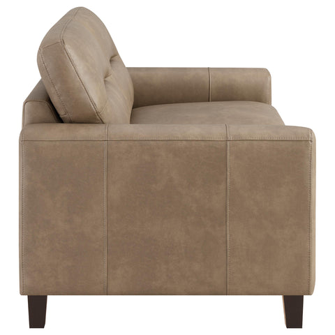 Amara Faux Leather Upholstered Track Arm Loveseat Brown