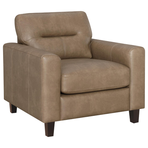 Amara Faux Leather Upholstered Track Arm Chair Brown