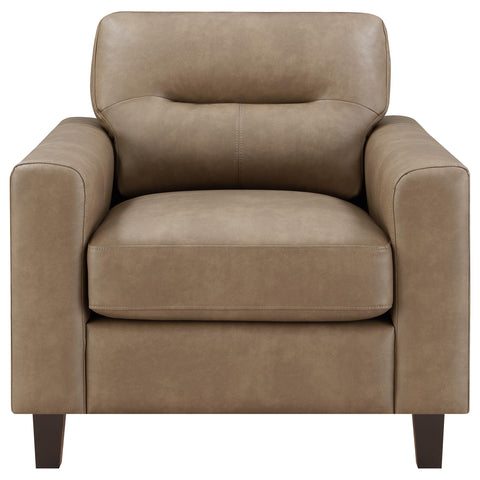 Amara Faux Leather Upholstered Track Arm Chair Brown