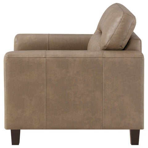 Amara Faux Leather Upholstered Track Arm Chair Brown