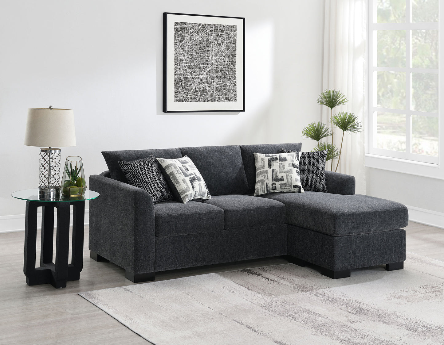 deanna upholstered sleeper sectional chaise sofa dark grey