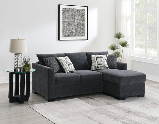 Deanna Upholstered Sleeper Sectional Chaise Sofa Dark Grey