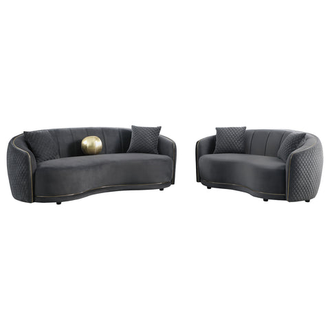 Spring 2-piece Velvet Upholstered Sofa Set Dark GreyDark Grey
