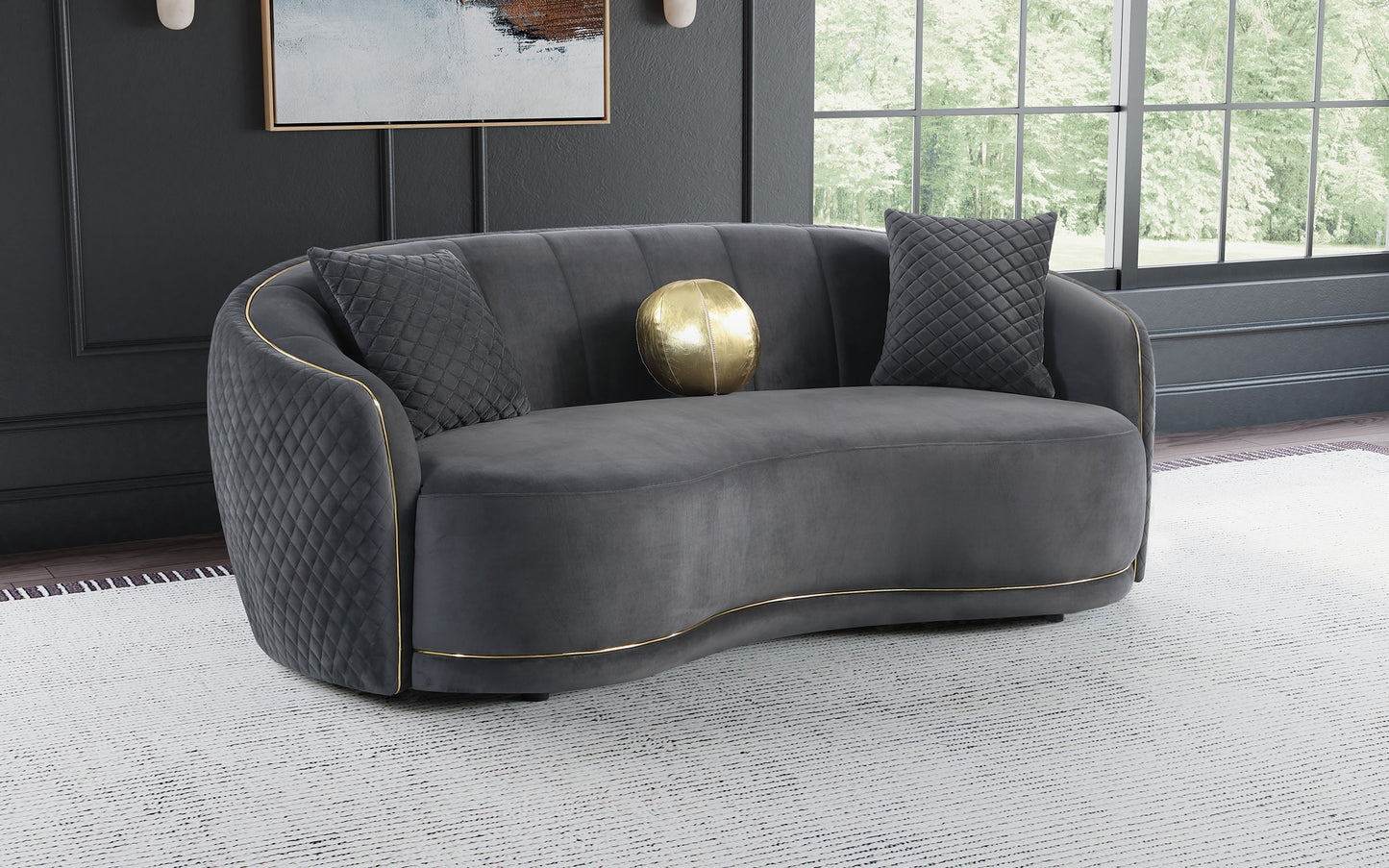 spring velvet upholstered curved sofa dark greydark grey