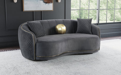 Spring Velvet Upholstered Curved Sofa Dark GreyDark Grey