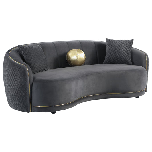 Spring Velvet Upholstered Curved Sofa Dark GreyDark Grey
