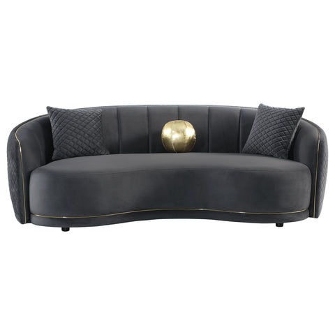 Spring Velvet Upholstered Curved Sofa Dark GreyDark Grey