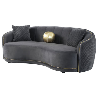 Spring Velvet Upholstered Curved Sofa Dark GreyDark Grey