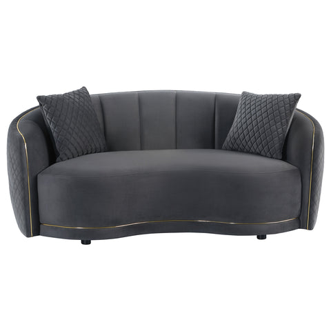 Spring Velvet Upholstered Curved Loveseat Dark GreyDark Grey