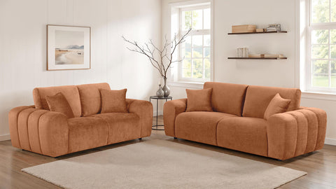 Elysia Chenille Upholstered Wide Arm Sofa Burnt Orange