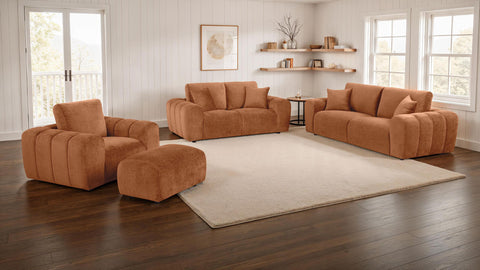Elysia Chenille Upholstered Wide Arm Sofa Burnt Orange