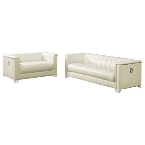 Charlotte 2-piece Upholstered Track Arm Sofa Set Pearl WhitePearl White
