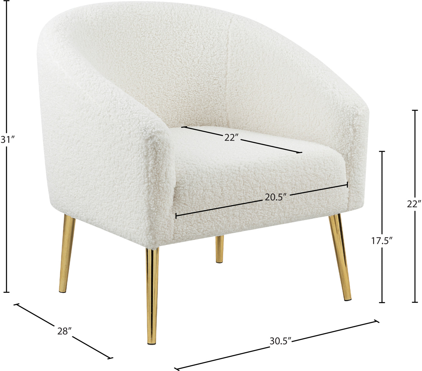 hyatt white faux sheepskin fur accent chair