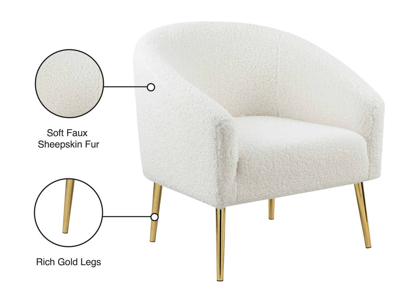 hyatt white faux sheepskin fur accent chair