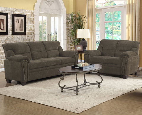 Medora 2-piece Upholstered Padded Arm Sofa Set BrownBrown