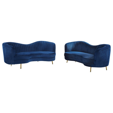 Torres 2-piece Upholstered Channel Tufted Sofa Set BlueBlue