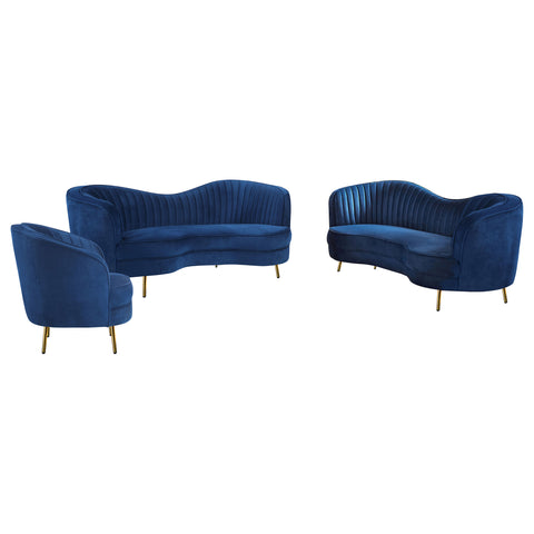 Torres 3-piece Upholstered Channel Tufted Sofa Set BlueBlue