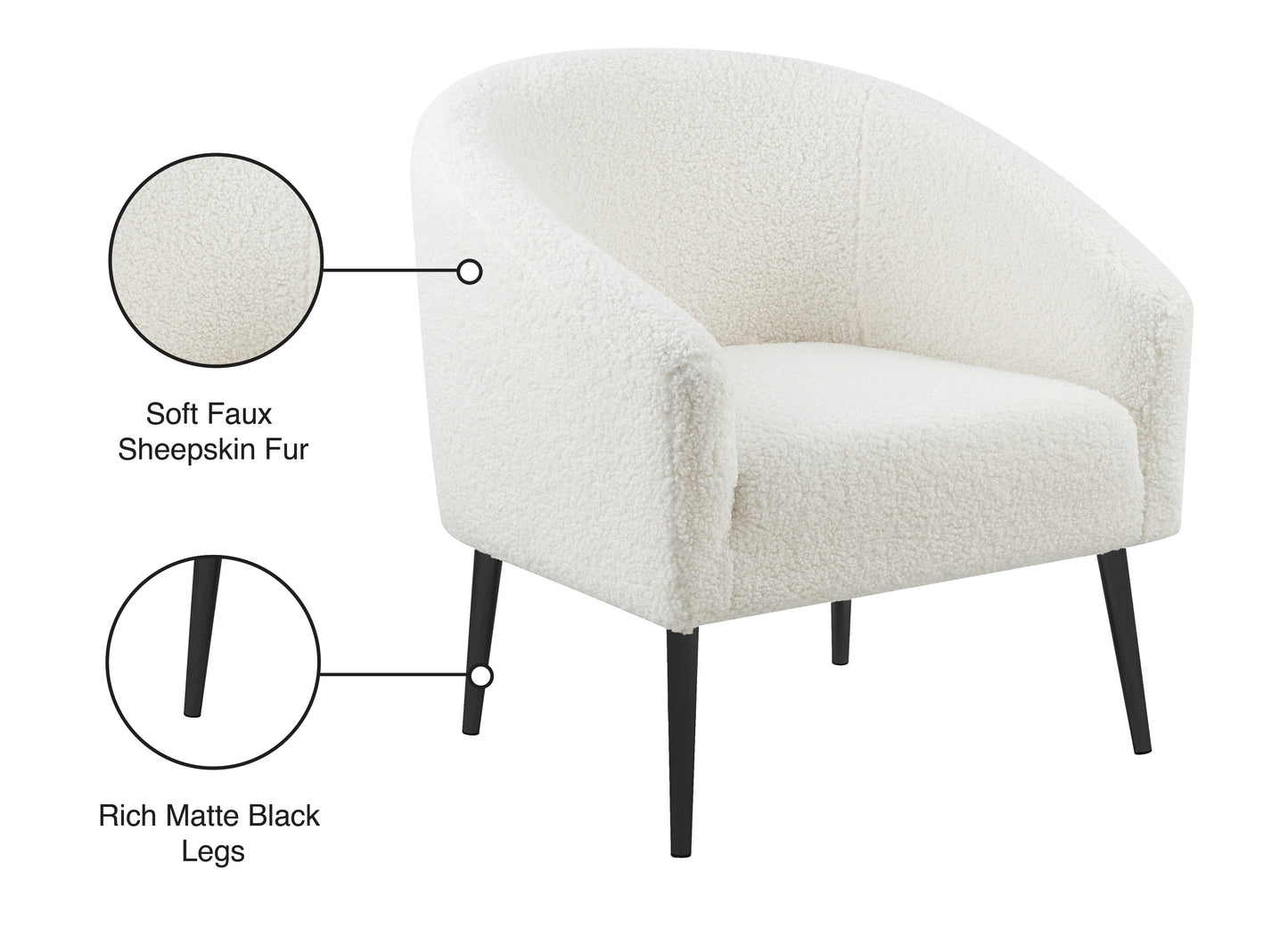 hyatt white faux sheepskin fur accent chair