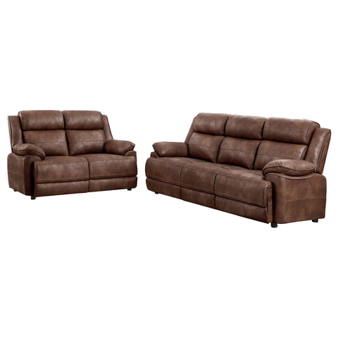 Roger 2-piece Upholstered Padded Arm Sofa Set Dark BrownDark Brown