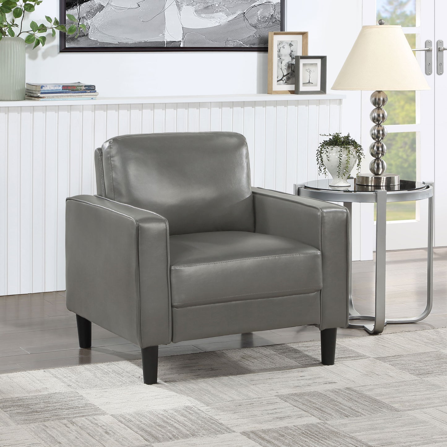 felicity upholstered track arm accent chair grey