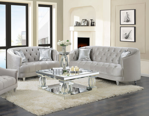 Tristen 2-piece Upholstered Sloped Arm Sofa Set Grey VelvetGrey