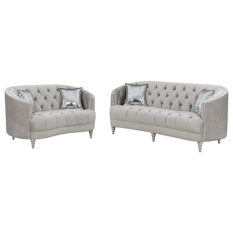Tristen 2-piece Upholstered Sloped Arm Sofa Set Grey VelvetGrey