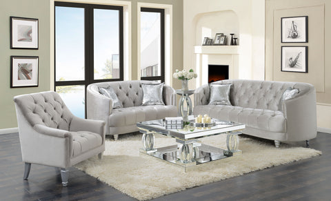 Tristen 3-piece Upholstered Sloped Arm Sofa Set Grey VelvetGrey