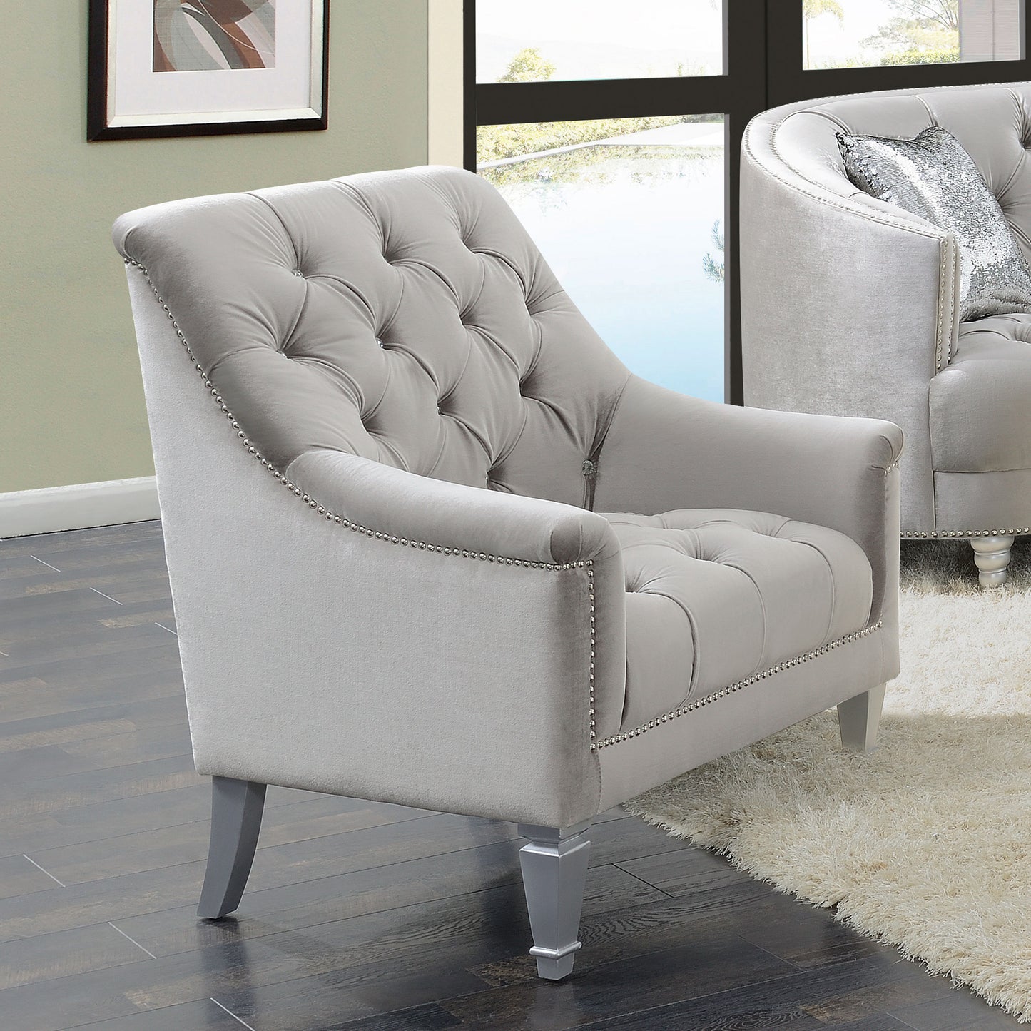 tristen velvet upholstered sloped arm chair grey velvetgrey