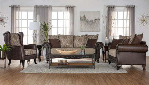 Elle 3-piece Upholstered Rolled Arm Sofa Set BrownBrown