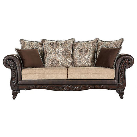 Elle 3-piece Upholstered Rolled Arm Sofa Set BrownBrown