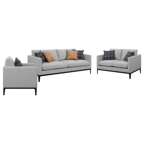 Stark 3-piece Upholstered Track Arm Sofa Set Light GreyLight Grey