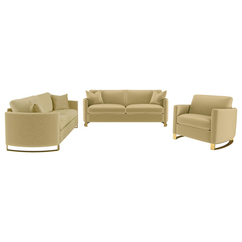 Raleigh 3-piece Velvet Upholstered Sofa Set Camel
