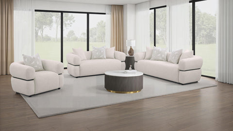 Cambria 84-inch Fabric Upholstered Round Arm Sofa Beige